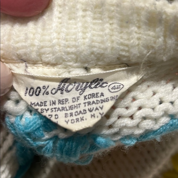 Vintage Acrylic Embroidered Floral Sweater Cardigan Made in Korea Size M - L - Picture 4 of 13